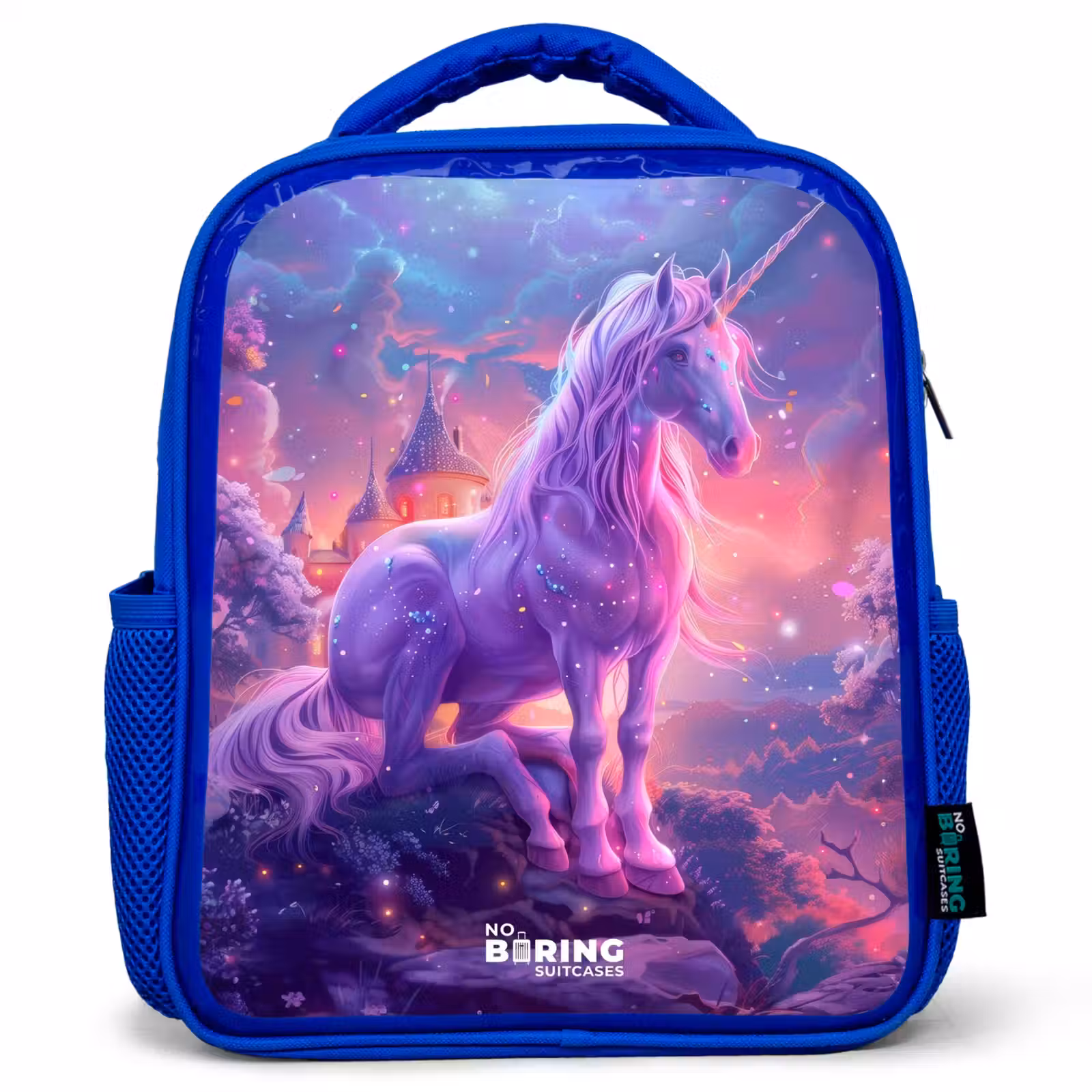 Sac à dos enfant - Bleu - Licorne violette dans un environnement magique — 1
