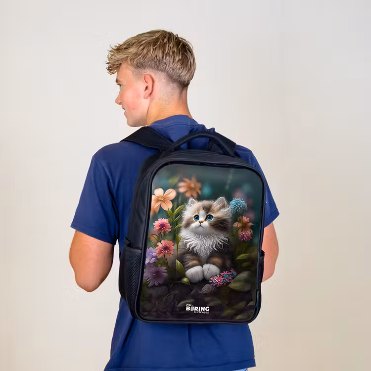 Sac à dos enfant - Noir - Chaton parmi les fleurs — 5
