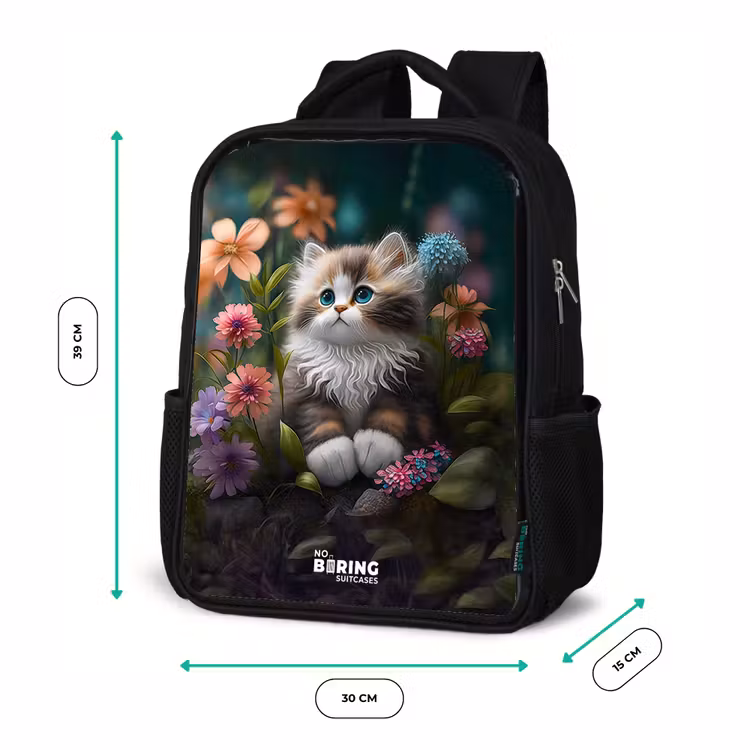 Sac à dos enfant - Noir - Chaton parmi les fleurs — 8