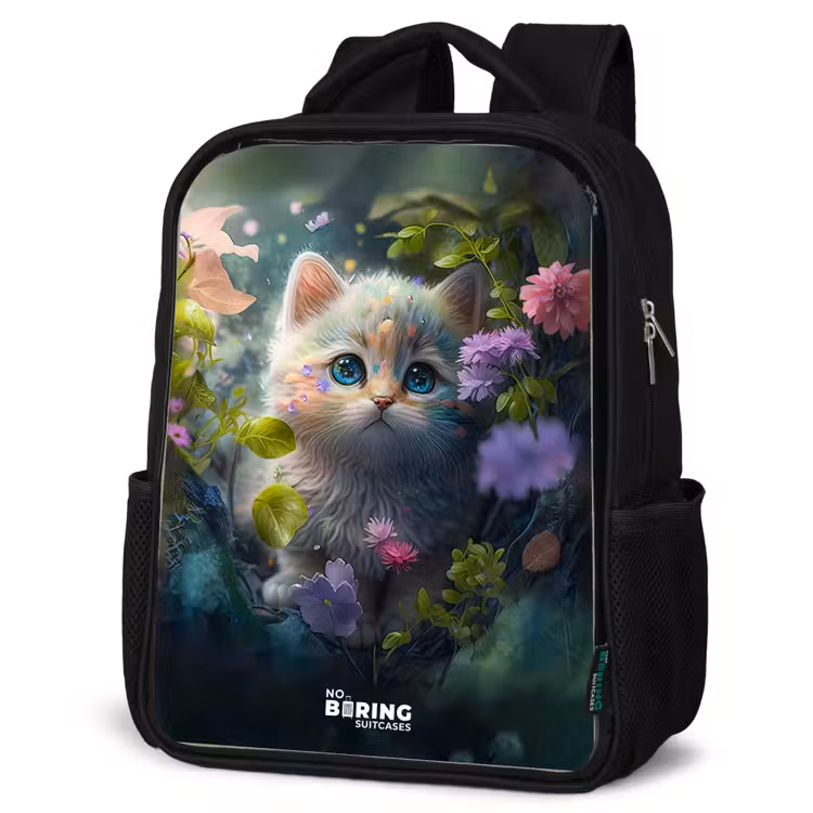 Sac à dos enfant - Noir - Chaton se cachant derrière des fleurs — 6