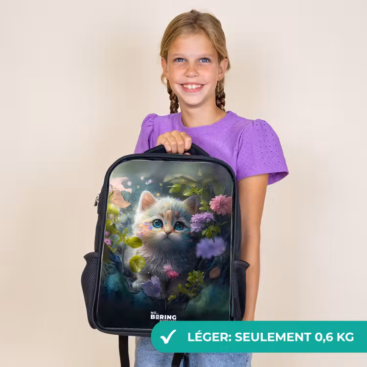 Sac à dos enfant - Noir - Chaton se cachant derrière des fleurs — 9