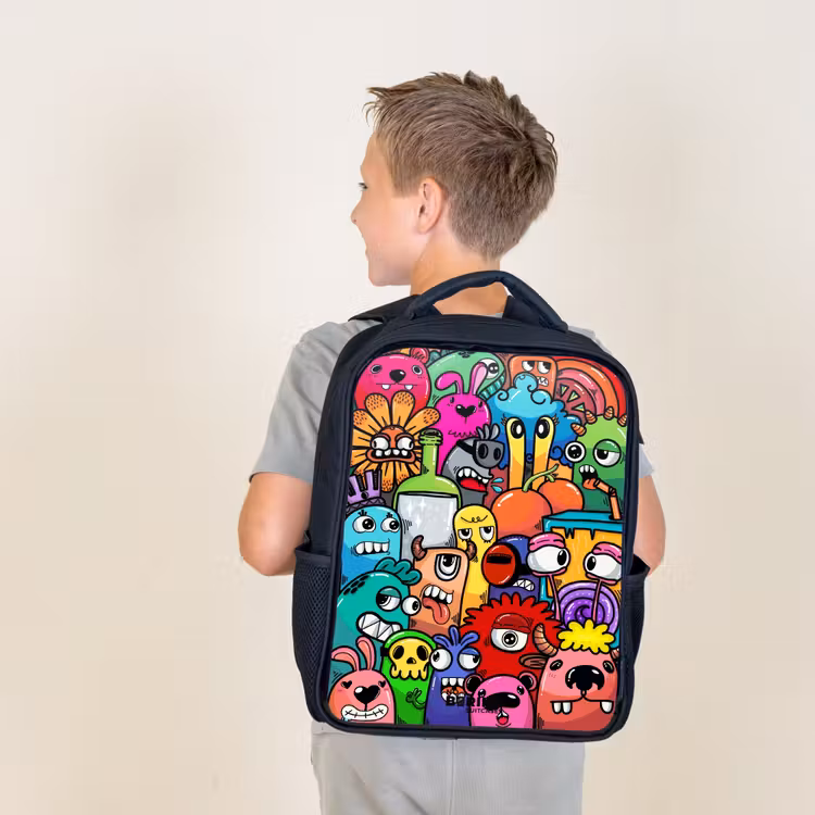 Sac à dos enfant - Noir - Des monstres colorés qui éclatent — 2