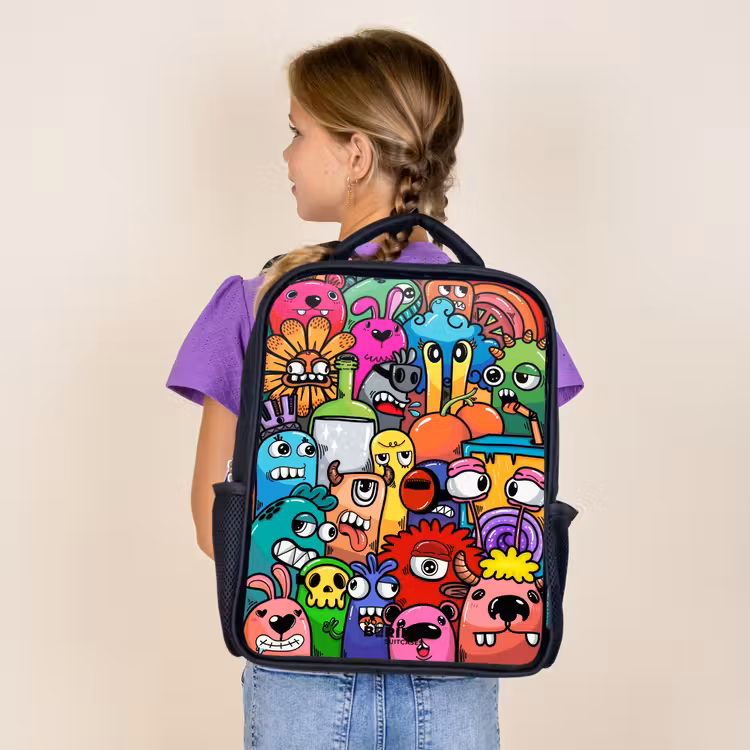 Sac à dos enfant - Noir - Des monstres colorés qui éclatent — 4