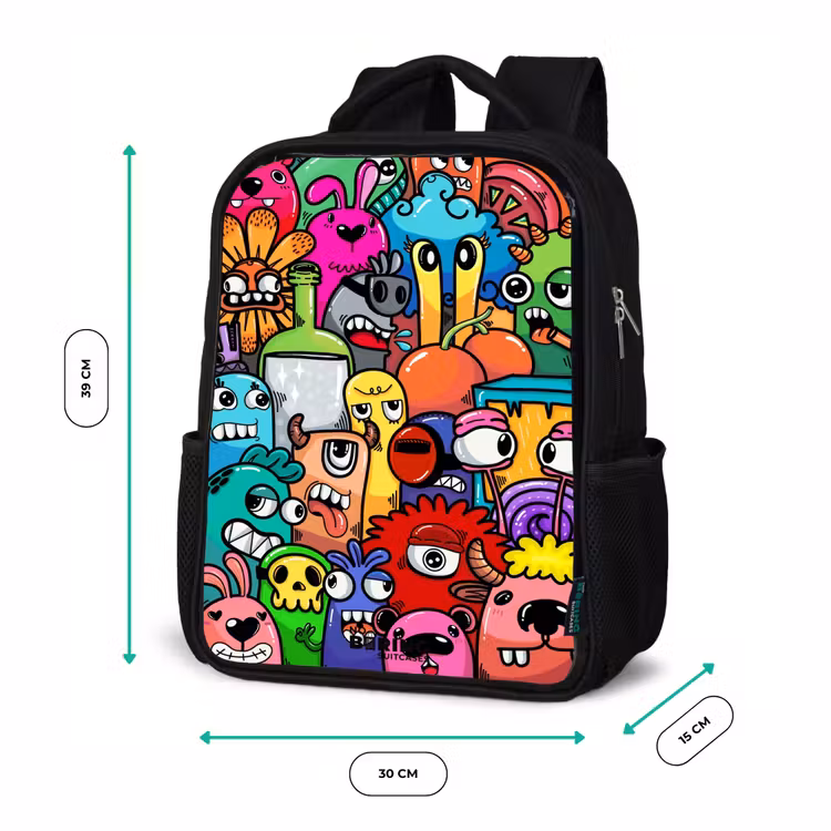 Sac à dos enfant - Noir - Des monstres colorés qui éclatent — 8