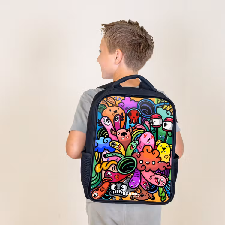 Sac à dos enfant - Noir - Joyeux chaos monstre — 2