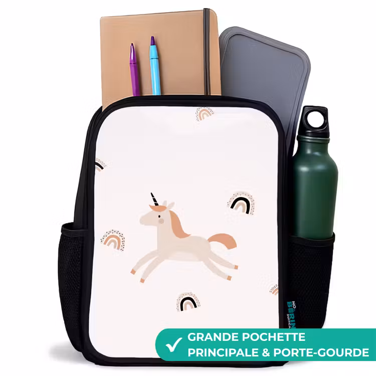 Sac à dos enfant - Noir - Licorne à la crinière orange — 10