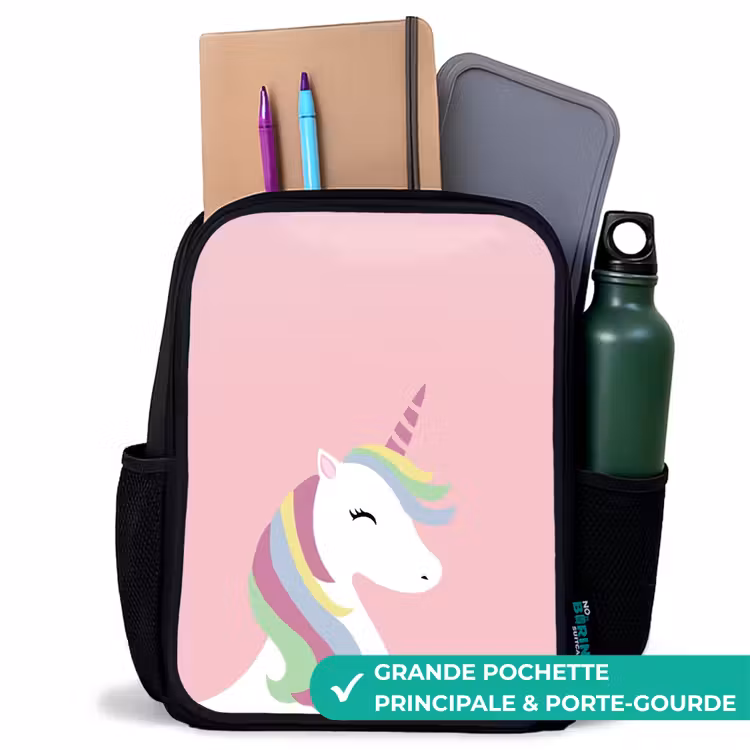 Sac à dos enfant - Noir - Licorne de dessin animé avec crinière arc-en-ciel — 10