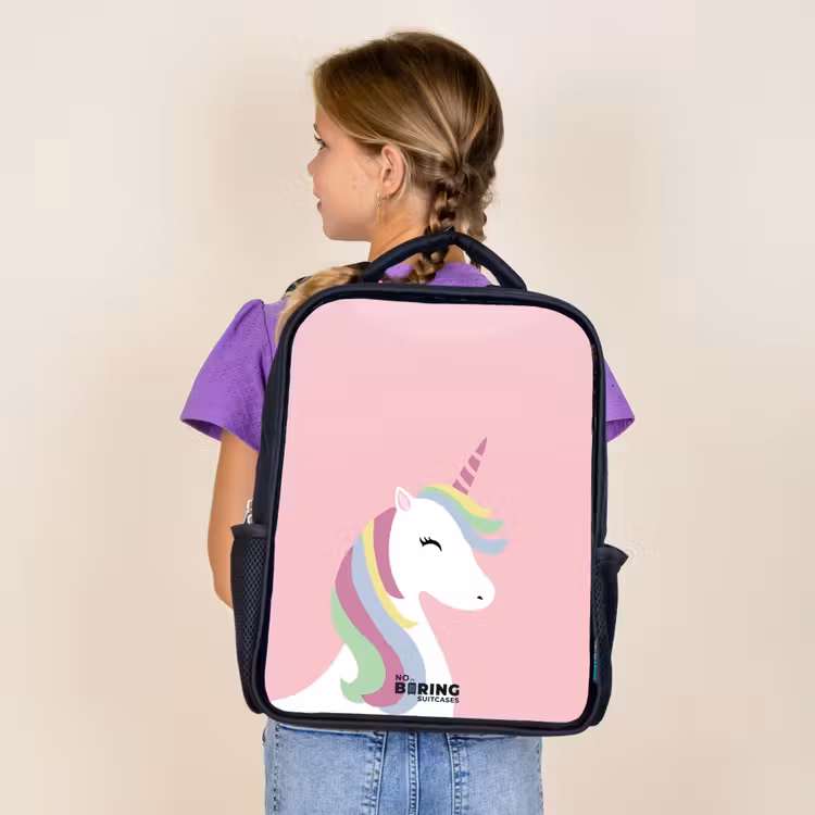 Sac à dos enfant - Noir - Licorne de dessin animé avec crinière arc-en-ciel — 4