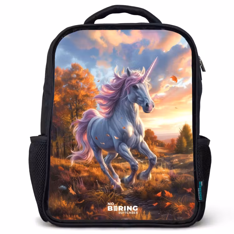 Sac à dos enfant - Noir - Licorne galopante dans le monde de l'automne — 1