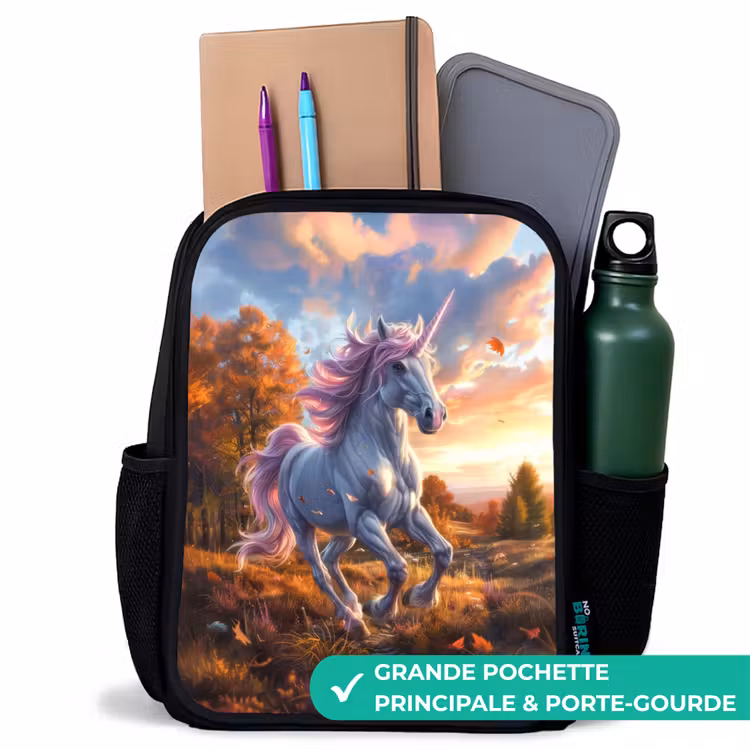 Sac à dos enfant - Noir - Licorne galopante dans le monde de l'automne — 10