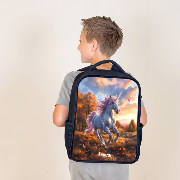 Sac à dos enfant - Noir - Licorne galopante dans le monde de l'automne — 2