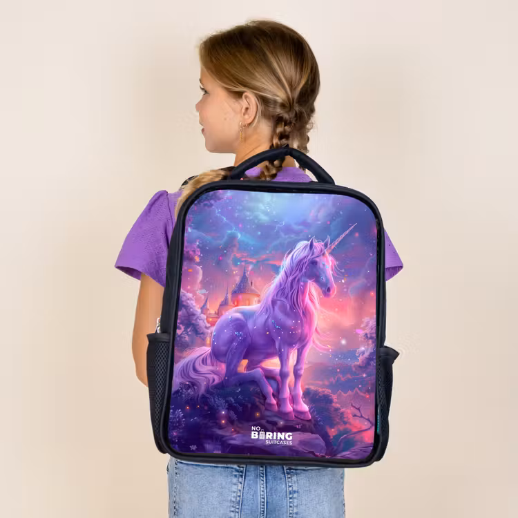 Sac à dos enfant - Noir - Licorne violette dans un environnement magique — 4