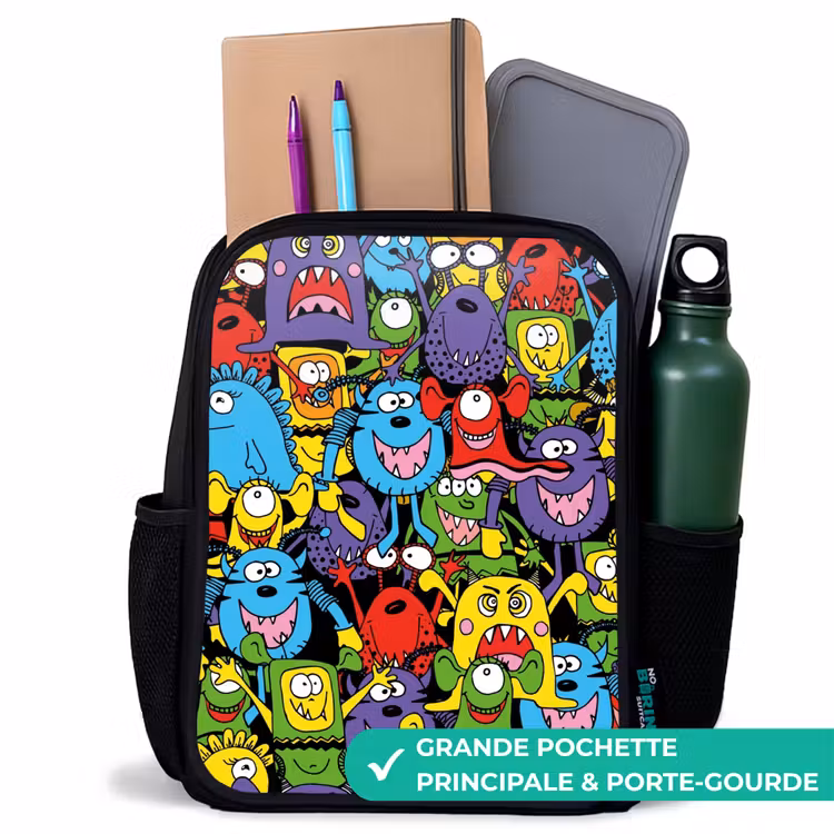 Sac à dos enfant - Noir - Monstres aux couleurs vives — 10