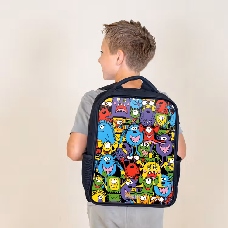 Sac à dos enfant - Noir - Monstres aux couleurs vives — 2