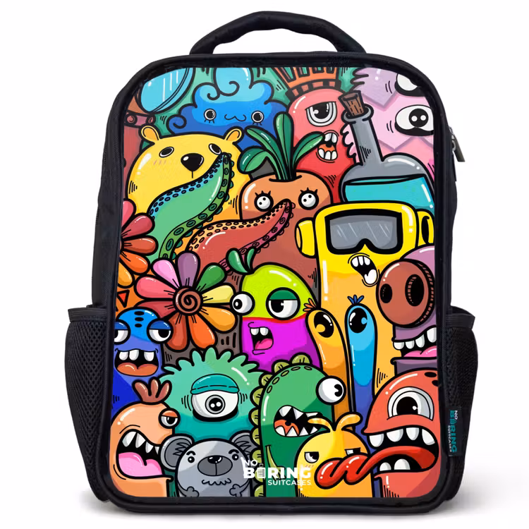 Sac à dos enfant - Noir - Motif expressif et chargé avec des monstres — 1
