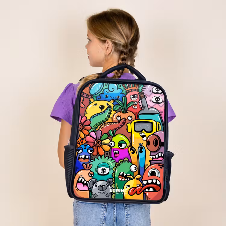 Sac à dos enfant - Noir - Motif expressif et chargé avec des monstres — 4