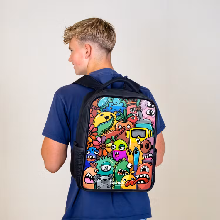 Sac à dos enfant - Noir - Motif expressif et chargé avec des monstres — 5