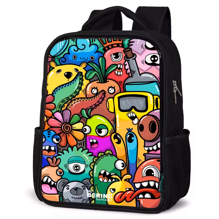 Sac à dos enfant - Noir - Motif expressif et chargé avec des monstres — 6