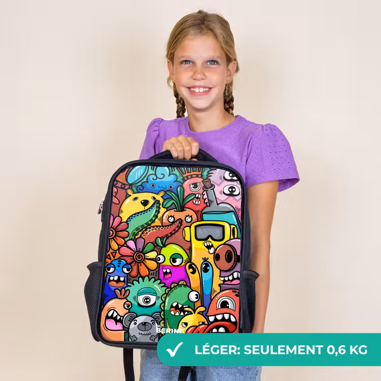 Sac à dos enfant - Noir - Motif expressif et chargé avec des monstres — 9