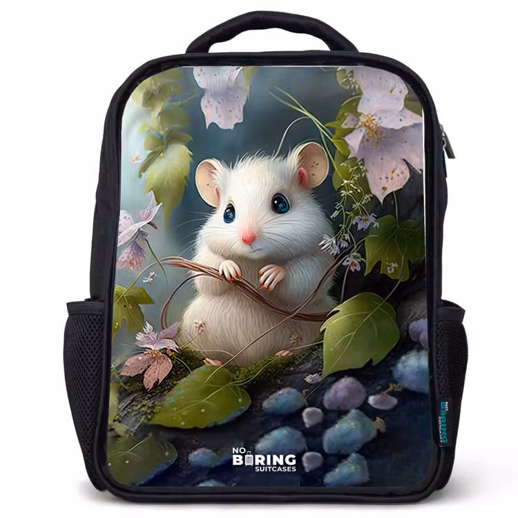 Sac à dos enfant - Noir - Souris entourée de feuilles — 1