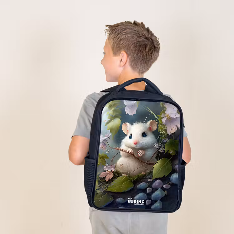 Sac à dos enfant - Noir - Souris entourée de feuilles — 2