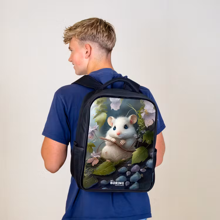 Sac à dos enfant - Noir - Souris entourée de feuilles — 5
