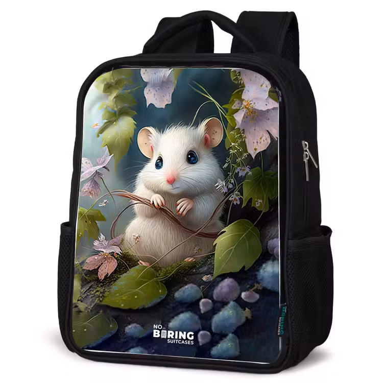 Sac à dos enfant - Noir - Souris entourée de feuilles — 6
