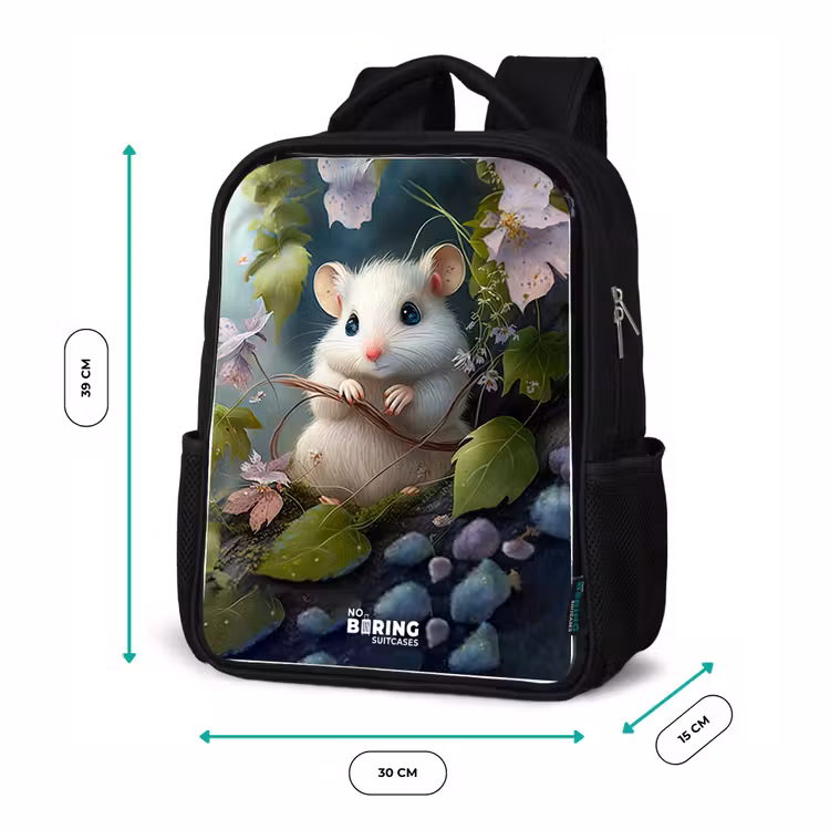 Sac à dos enfant - Noir - Souris entourée de feuilles — 8