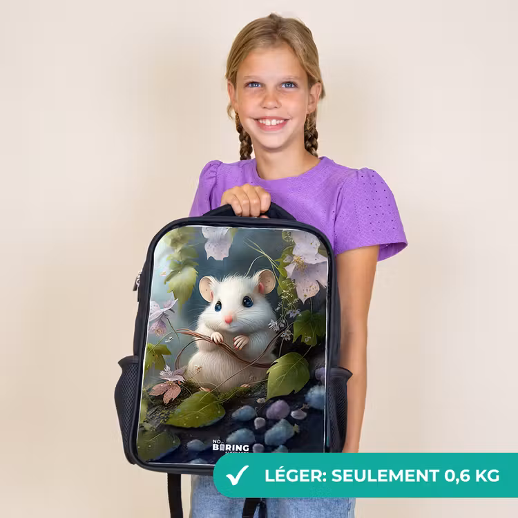 Sac à dos enfant - Noir - Souris entourée de feuilles — 9