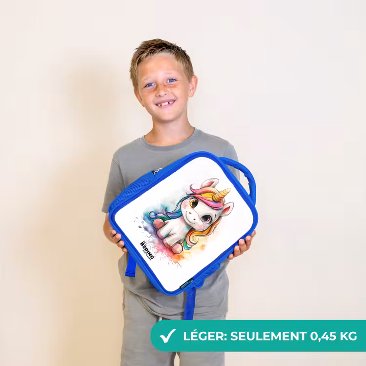 Sac à dos enfant - Bleu - Cavalier blanc avec crinière colorée et éclaboussures de peinture — 3