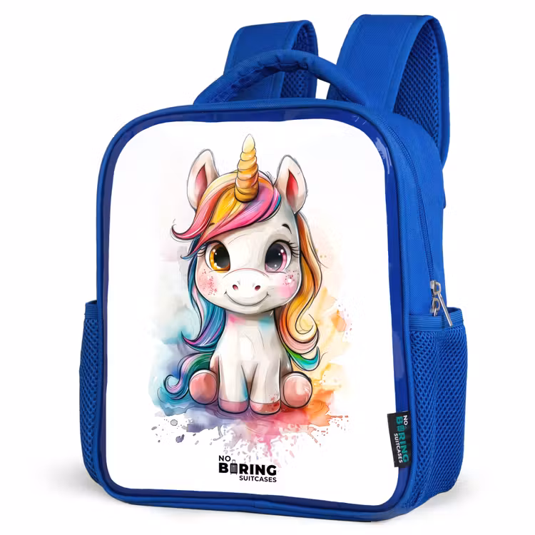 Sac à dos enfant - Bleu - Cavalier blanc avec crinière colorée et éclaboussures de peinture — 7