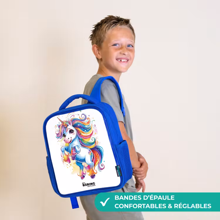 Sac à dos enfant - Bleu - Licorne à la crinière arc-en-ciel — 4