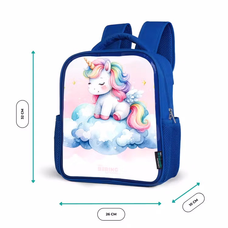 Sac à dos enfant - Bleu - Licorne à la crinière arc-en-ciel sur un nuage — 6