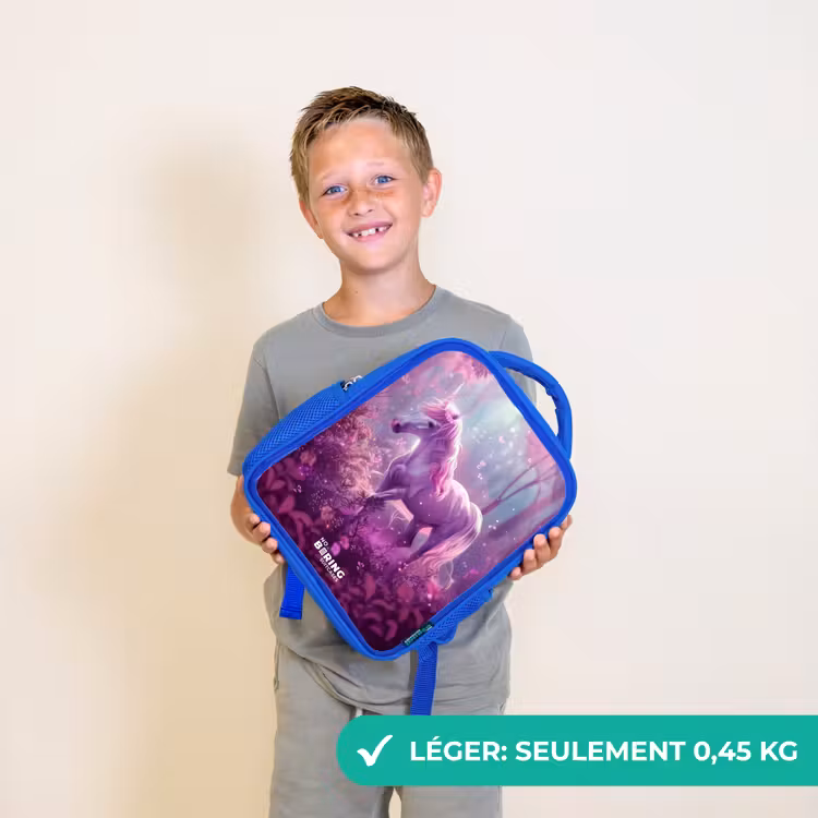 Sac à dos enfant - Bleu - Licorne entourée de nature violette — 3