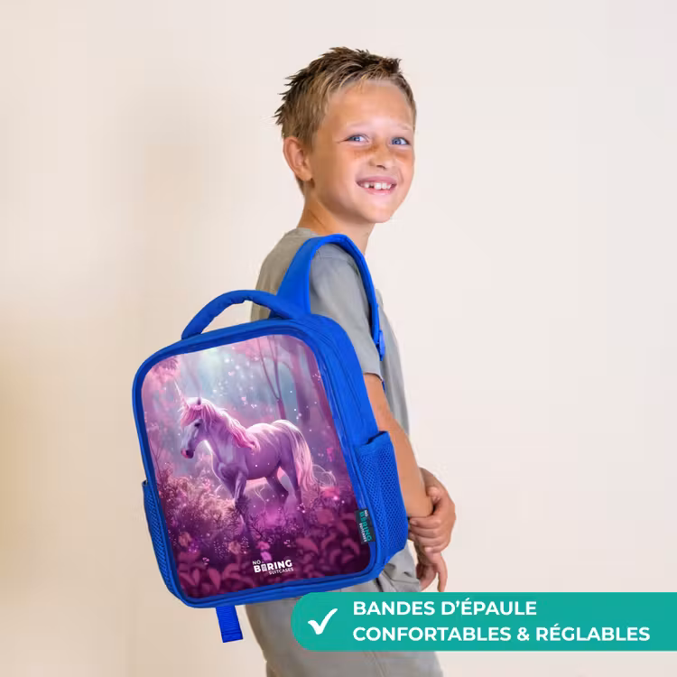 Sac à dos enfant - Bleu - Licorne entourée de nature violette — 4