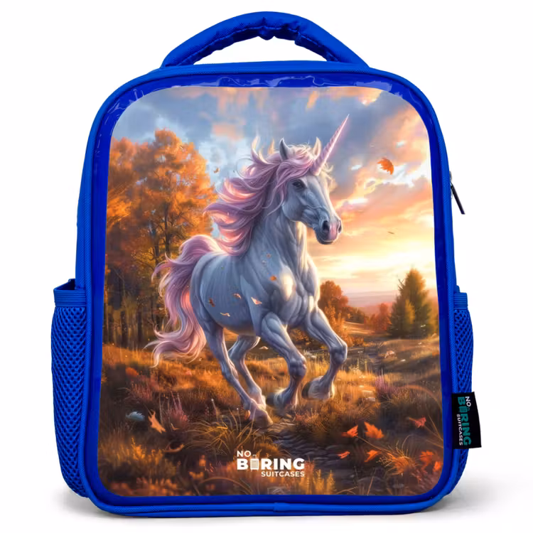 Sac à dos enfant - Bleu - Licorne galopante dans le monde de l'automne — 1