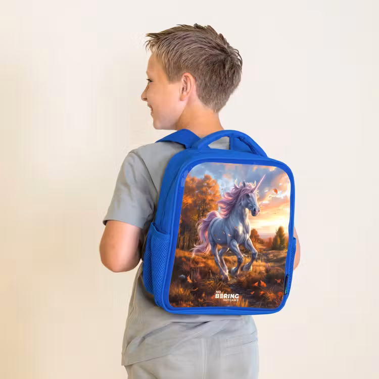 Sac à dos enfant - Bleu - Licorne galopante dans le monde de l'automne — 2