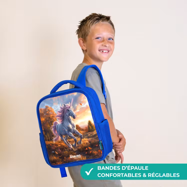 Sac à dos enfant - Bleu - Licorne galopante dans le monde de l'automne — 4