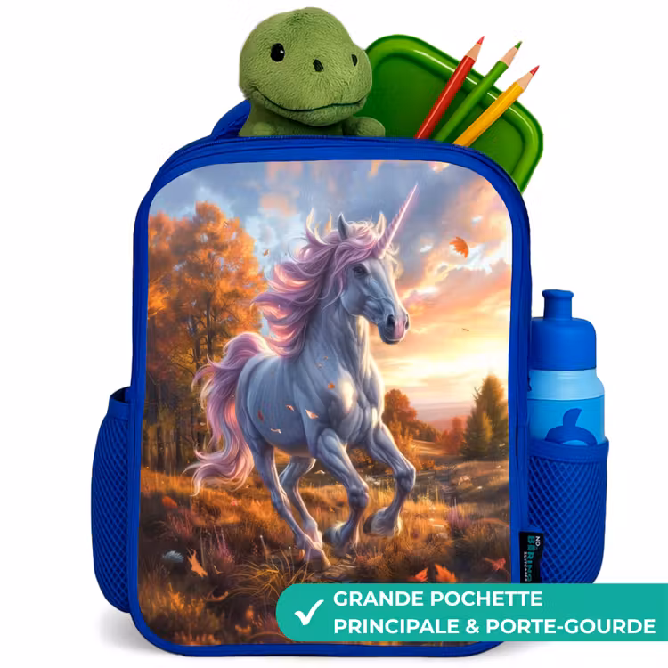 Sac à dos enfant - Bleu - Licorne galopante dans le monde de l'automne — 5