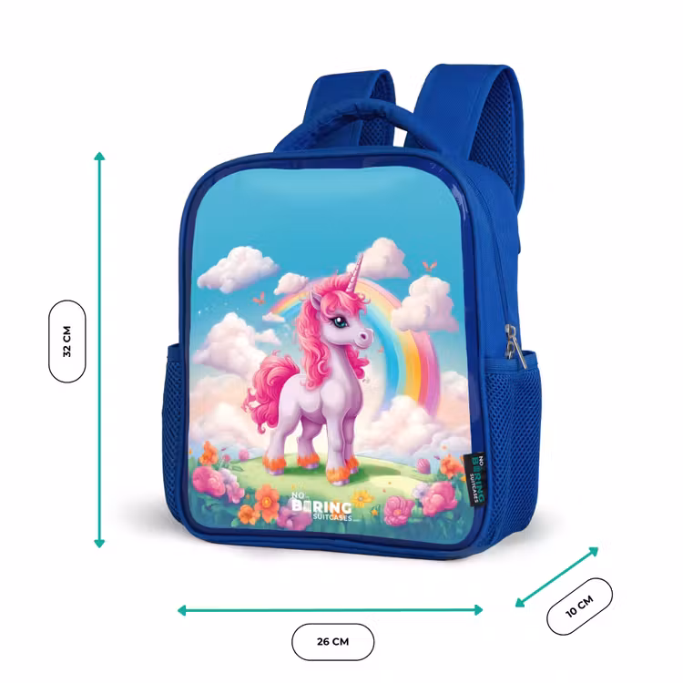 Sac à dos enfant - Bleu - Licorne joyeuse devant un arc-en-ciel — 6