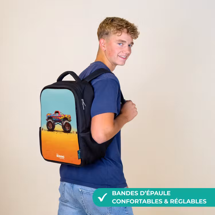 Sac à dos enfant - Noir - Camion monstre avec impression de graffiti dans le sable — 11
