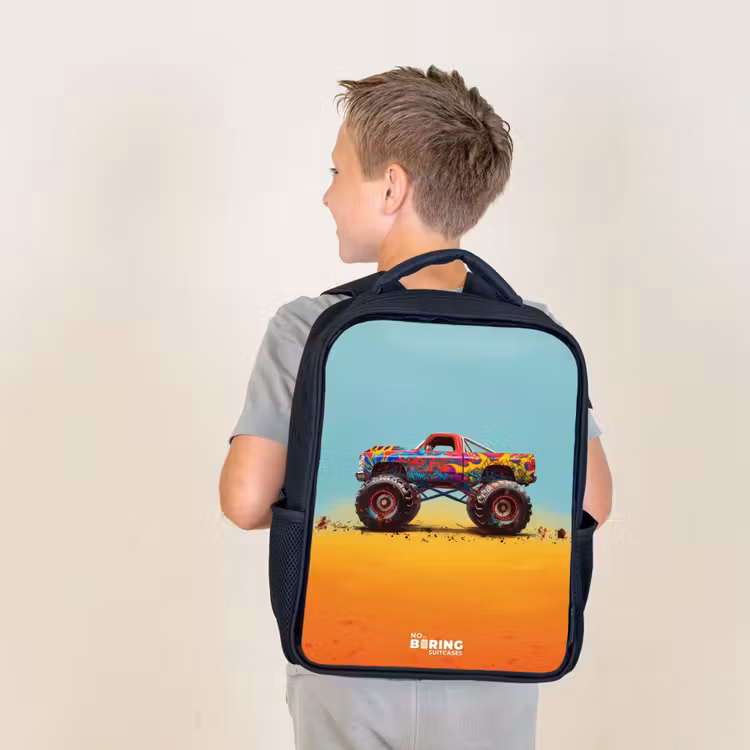 Sac à dos enfant - Noir - Camion monstre avec impression de graffiti dans le sable — 2