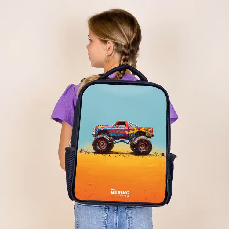 Sac à dos enfant - Noir - Camion monstre avec impression de graffiti dans le sable — 4