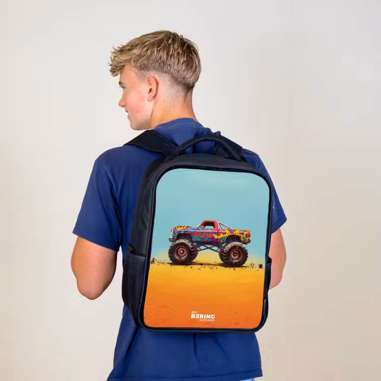 Sac à dos enfant - Noir - Camion monstre avec impression de graffiti dans le sable — 5