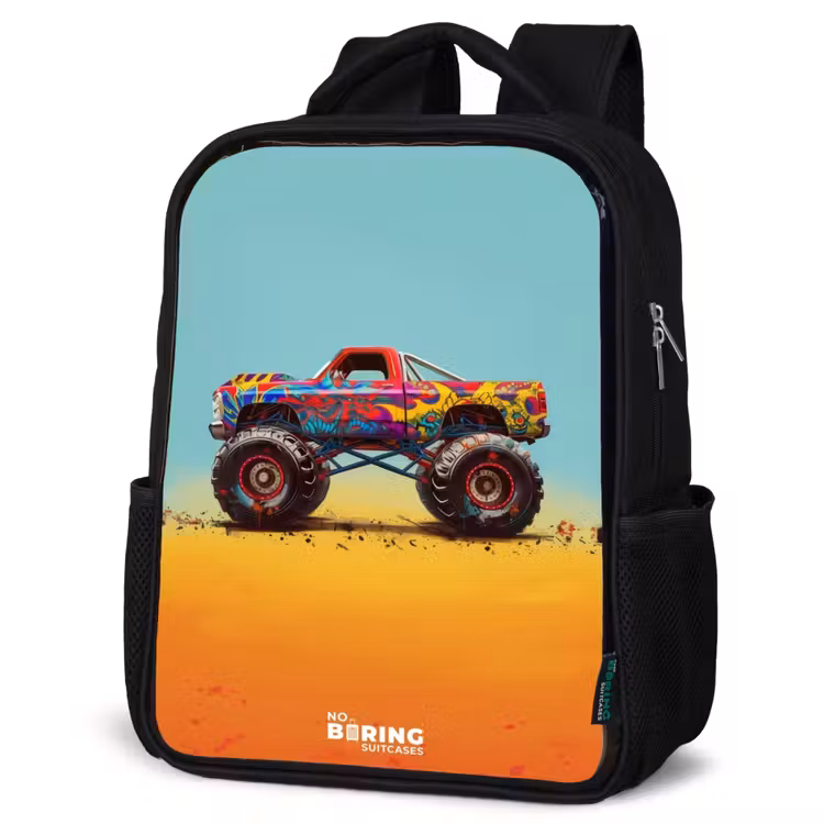 Sac à dos enfant - Noir - Camion monstre avec impression de graffiti dans le sable — 6