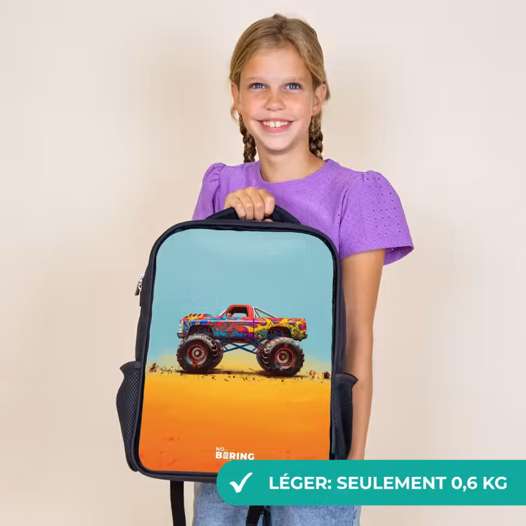 Sac à dos enfant - Noir - Camion monstre avec impression de graffiti dans le sable — 9