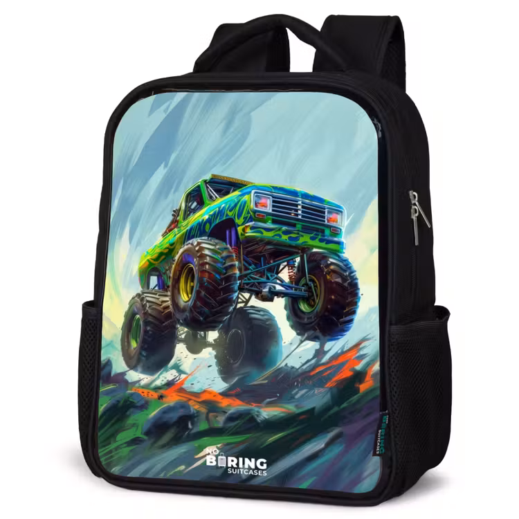 Sac à dos enfant - Noir - Camion monstre vert avec coups de pinceau — 6