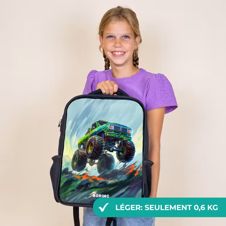 Sac à dos enfant - Noir - Camion monstre vert avec coups de pinceau — 9