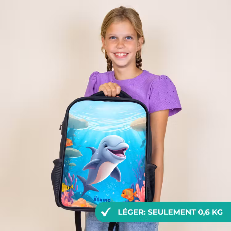 Sac à dos enfant - Noir - Dauphin avec poissons tropicaux et corail — 9