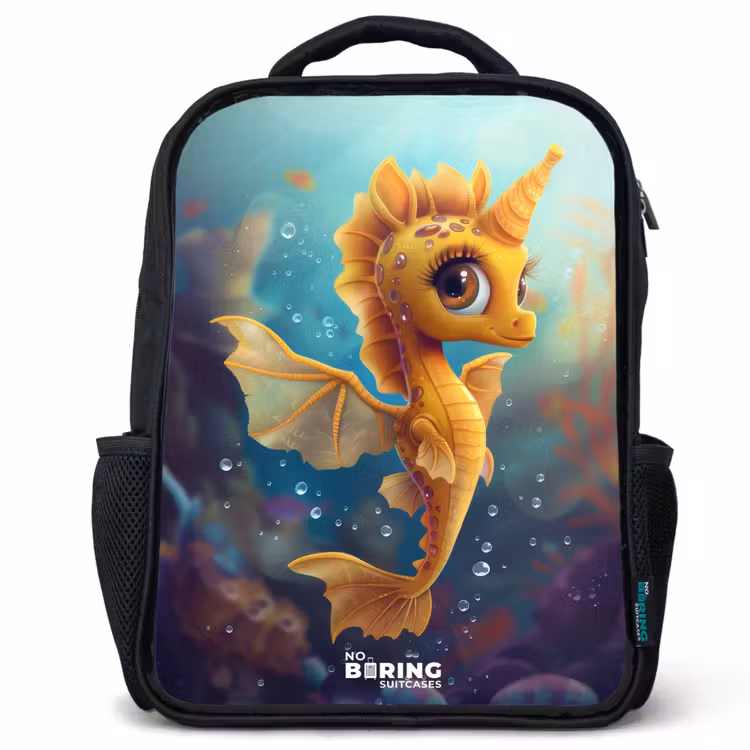 Sac à dos enfant - Noir - Hippocampe orange dans l'eau — 1